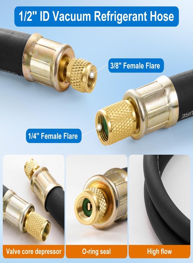 Tigbear 1/2" HVAC Vacuum Hose Evacuation Kit, 1/2'' ID Vacuum Refrigerant Charging Hose with Valve Core Removal Tool 1/4 and 5/16, High Flow HVAC Vacuum Pump Kit with 3/8 to 1/4 - Image 2