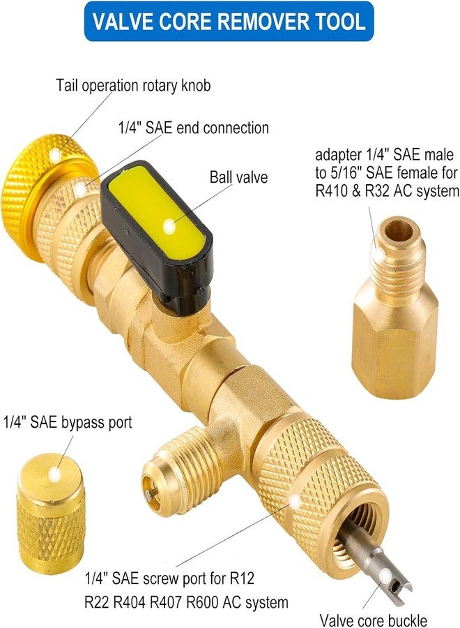 Tigbear 1/2" HVAC Vacuum Hose Evacuation Kit, 1/2'' ID Vacuum Refrigerant Charging Hose with Valve Core Removal Tool 1/4 and 5/16, High Flow HVAC Vacuum Pump Kit with 3/8 to 1/4 - Image 4