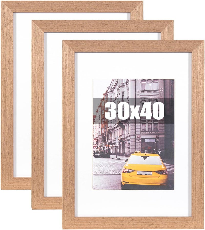 kennethan KAIWIN Picture Frame, 30 x 40 cm, Oak Wood Photo Frame, Set of 3, Wooden Frame with Mount for Hanging, Used for Living Room, Bedroom, Study, for Photos, Artworks and Posters - Image 1