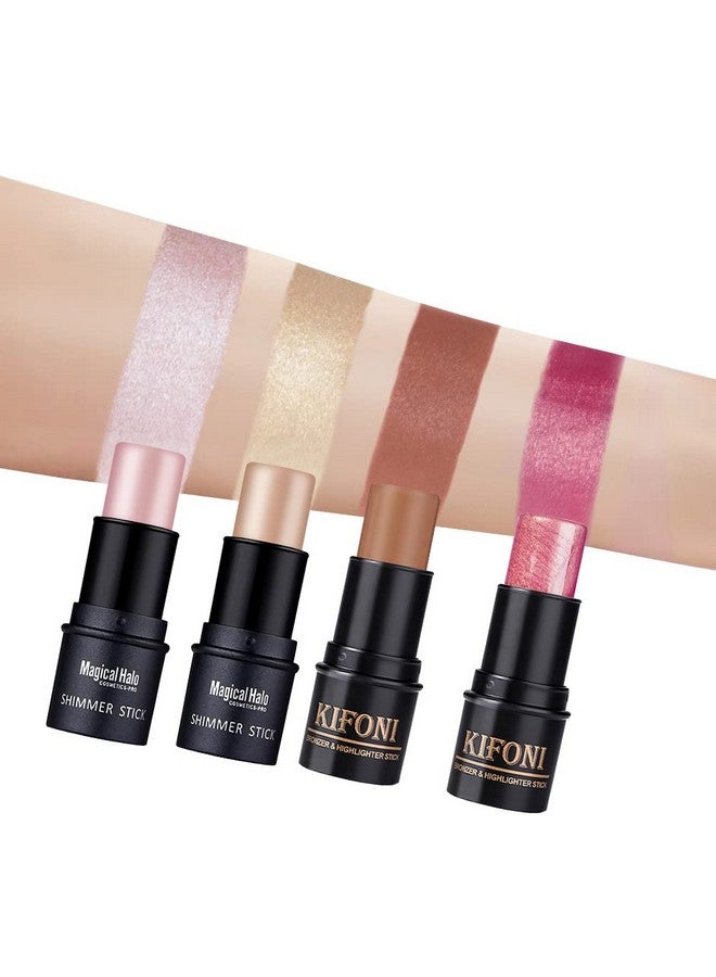 Sumeitang SUMEITANG 4PCS Contour Stick - Highlighter And Cream Blush Stick 4 Colors Kit - Moisturizer, Face Brightens & Shades Pencil, Facial Shaping Makeup Sticks for Older Women & Mature Skin - Image 3