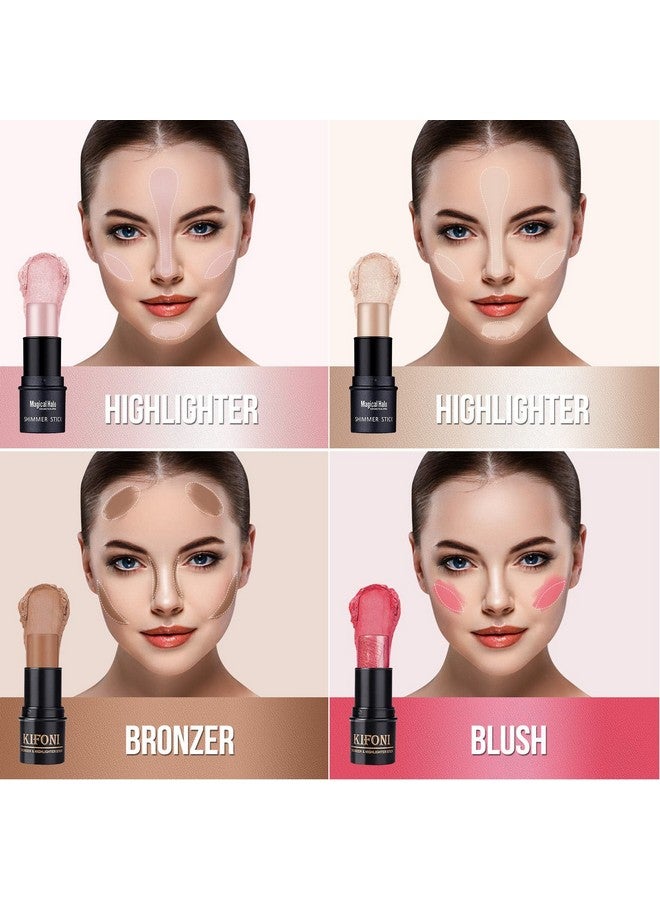 Sumeitang SUMEITANG 4PCS Contour Stick - Highlighter And Cream Blush Stick 4 Colors Kit - Moisturizer, Face Brightens & Shades Pencil, Facial Shaping Makeup Sticks for Older Women & Mature Skin - Image 4