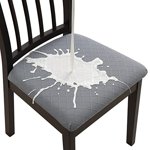 Fuloon Waterproof Seat Cushion Covers 6 PCS Stretch Jacquard Chair Seat Covers Washable Dining Room Seat Slipcovers Removable Kitchen Chair Protector 6 WaterproofLight Grey
