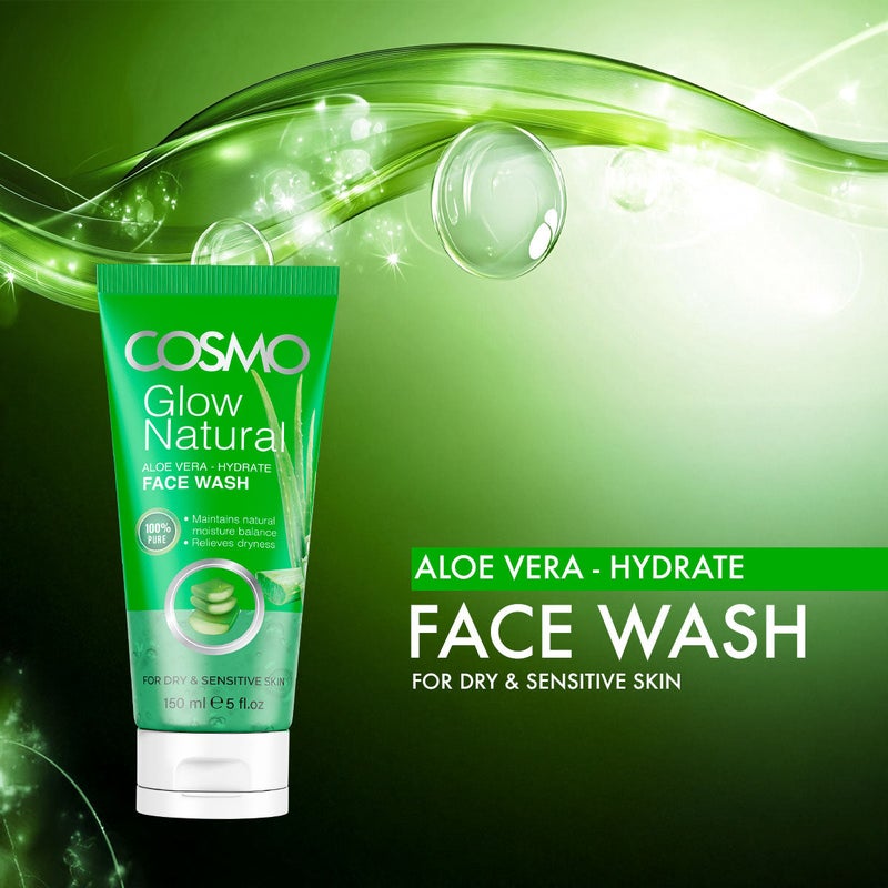 COSMO Glow Natural Aloe Vera Hydrate Face Wash 150ml, a Deep-pore Cleansing Wash to Clarify & Purify Skin, for All Skin Types - Image 2