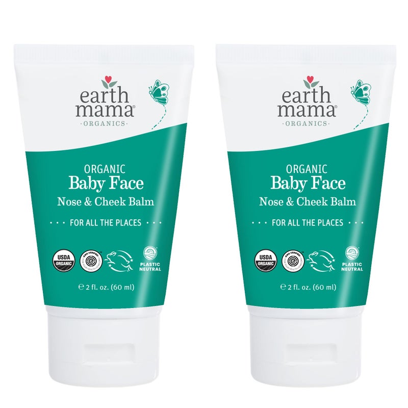 Earth Mama Organic Baby Face Nose & Cheek Balm | Moisturizer with Calendula Oil for Dry Skin Care, Natural Petroleum Jelly Alternative (2-Fluid Ounce, 2-Pack) - Image 1