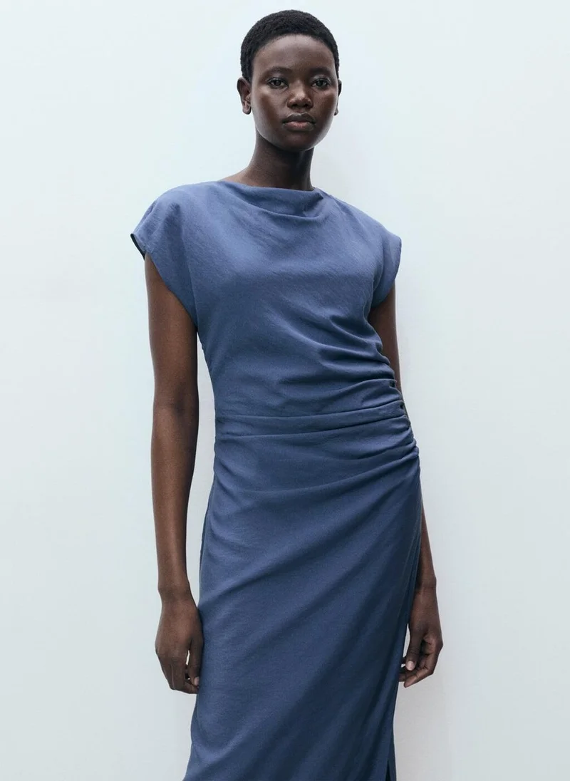 MANGO Ruched Detail Midi Dress