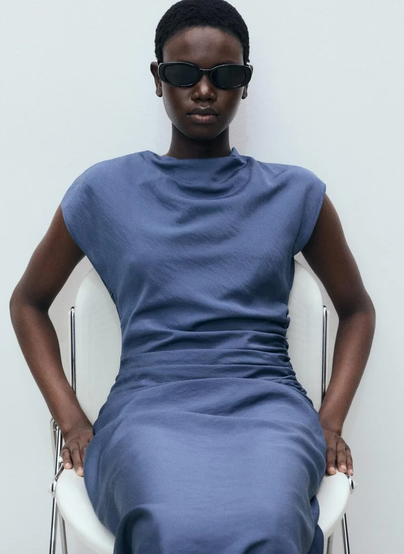 MANGO Ruched Detail Midi Dress