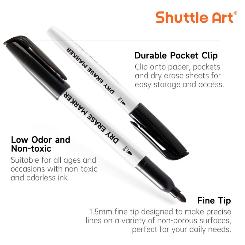 Shuttle Art Dry Erase Markers, 32 Pack Black Whiteboard Markers,Fine Tip Dry Erase Markers for Kids,Perfect for Writing on Whiteboards, Dry-Erase Boards,Mirror,Calender,School Office Supplies - Image 4