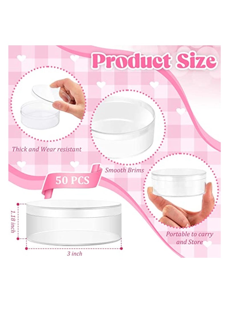 KASTWAVE 50 Pcs Plastic Acrylic Circle Box with Lid, Clear Acrylic Box, 3'' Round Cube Organizer, Transparent Storage Boxes, Fillable Paper Mache Chocolate Candy, Containers for Beads Jewelry Gift - Image 5