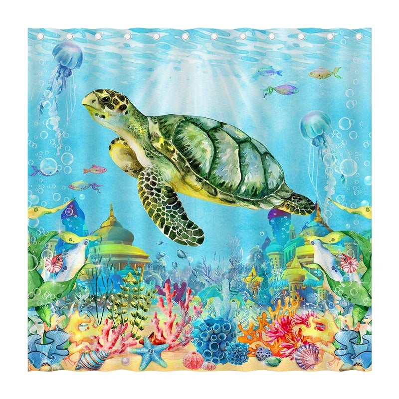 Juirnost Ocean Shower Curtain for Bathroom  Underwater Seashell Tropical Marine Animal Nautical Beach Shower Curtain with 12 Hooks  Washable Fabric 72x72