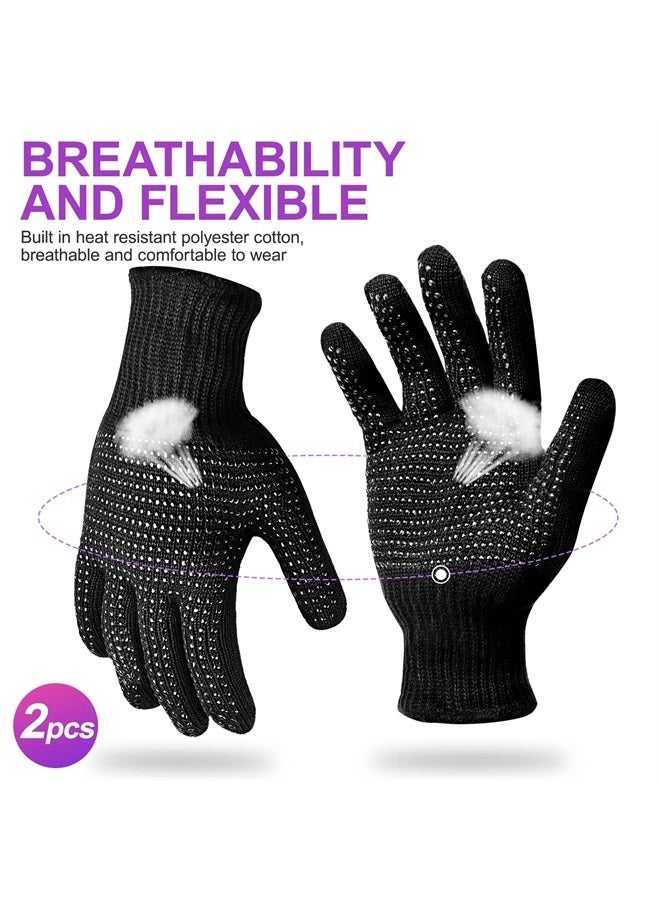 Sopito Heat Resistant Gloves with Silicone Bumps, 2Pcs Professional Heat Proof Glove Mitts for Hair Styling Curling Iron(Black)… - Image 3