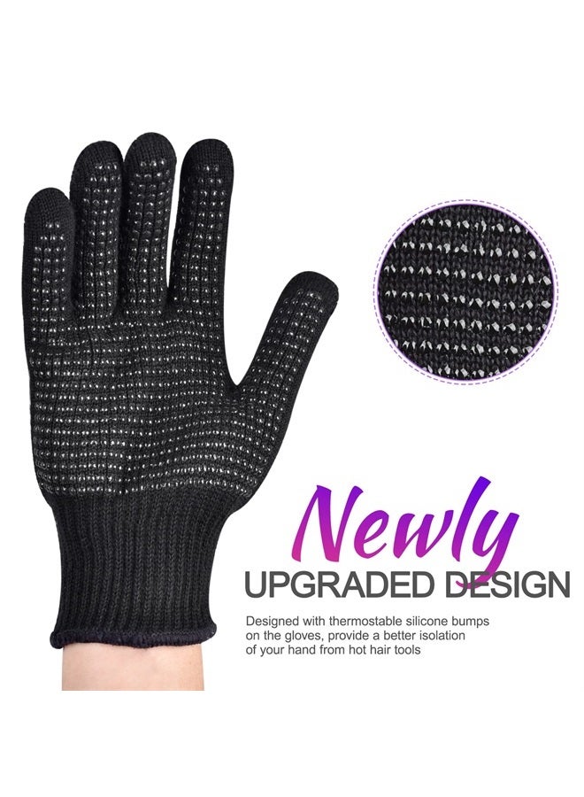 Sopito Heat Resistant Gloves with Silicone Bumps, 2Pcs Professional Heat Proof Glove Mitts for Hair Styling Curling Iron(Black)… - Image 2