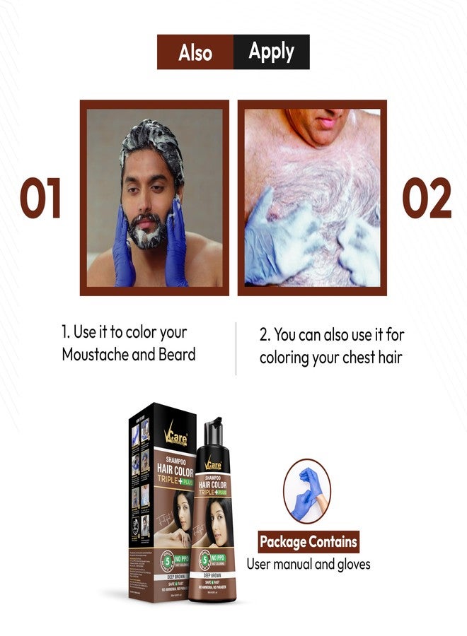 VCare شامبو صبغة الشعر VCare، بني داكن 180 مل للنساء والرجال | صبغة شعر الجذور في 5 دقائق فقط | خالي من البارابين والأمونيا والكبريتات - Image 5