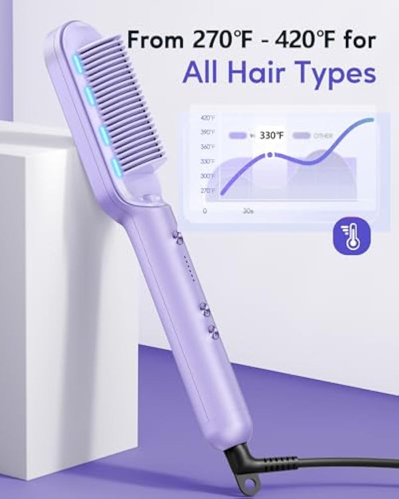 Wavytalk Purple Ionic Hair Straightening Brush, 6 Temp Settings, Anti-Scald Ceramic Comb, Dual Voltage, Straightens in One Stroke - Image 5