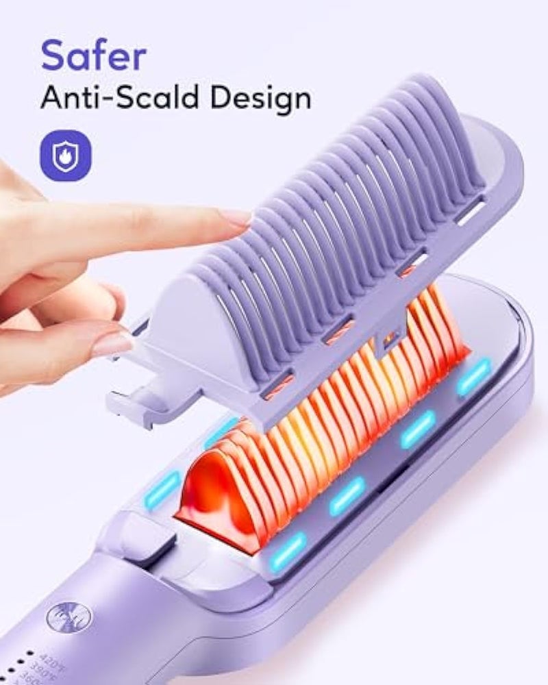Wavytalk Purple Ionic Hair Straightening Brush, 6 Temp Settings, Anti-Scald Ceramic Comb, Dual Voltage, Straightens in One Stroke - Image 4