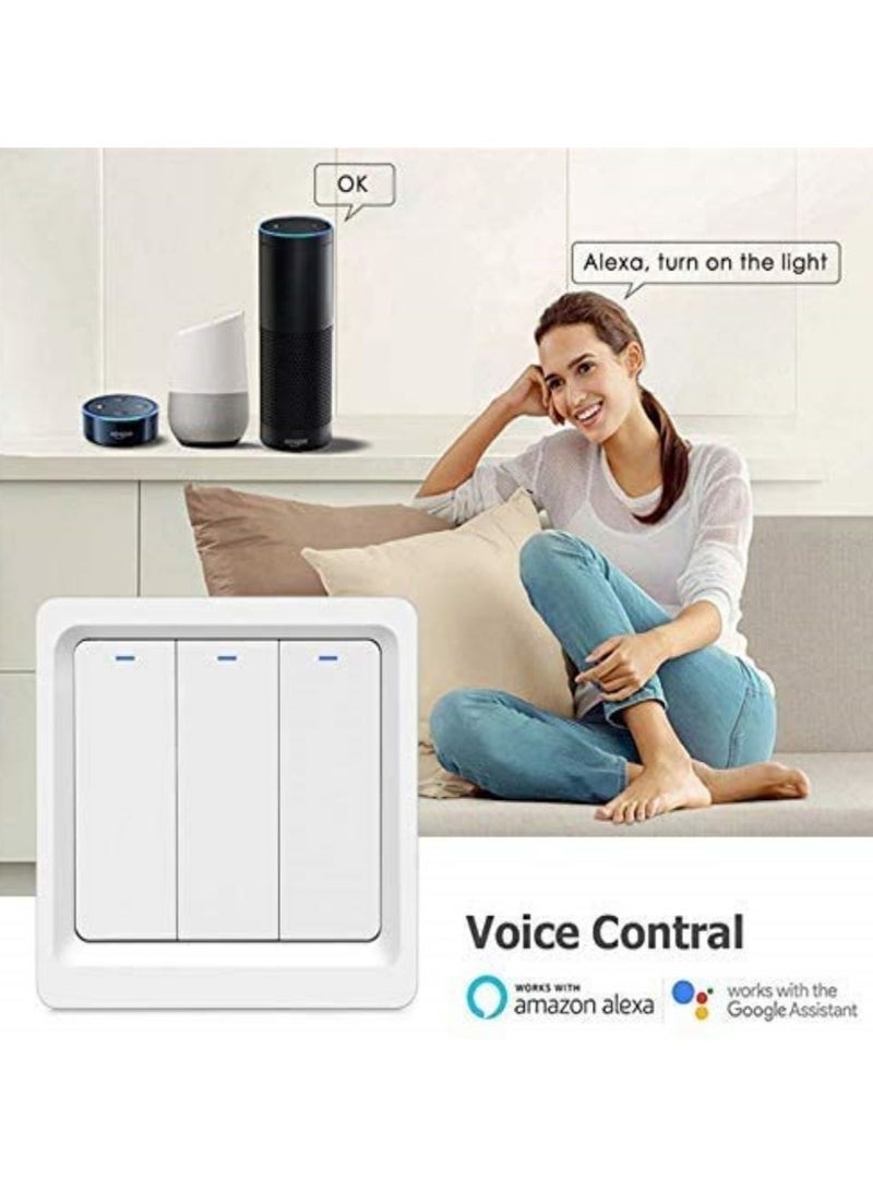 Hands-Free Voice Control, High Security, WiFi Smart Light Switch Push Button Smart Life/Tuya ZigBee APP Remote Control Works with Alexa Google Home for Voice Control No need Neutral