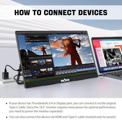 InnoView Portable Monitor 18.5 inch 100HZ 120% sRGB, 1080P FHD IPS Large Portable Monitors for Laptop USB C HDMI HDR Travel Monitor with Kickstand Mac PC Xbox PS4/5 Switch - Image 2