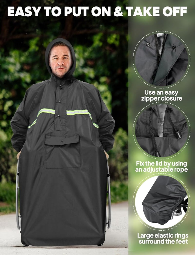 Anyoo Wheelchair Waterproof Poncho with Hood Reusable Cover Lightweight Poncho Cloak perfect for Adult - Image 3