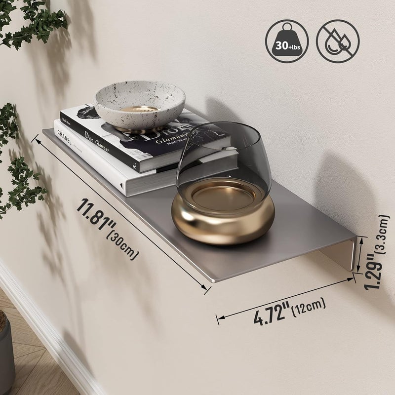 Danpoo 12 inch Gray Metal Floating Shelves for Wall Organizer & Storage, Display Shelves for Bathroom, Living Room, Kitchen, Bedroom(2-Pack) - Image 3