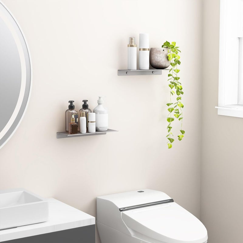 Danpoo 12 inch Gray Metal Floating Shelves for Wall Organizer & Storage, Display Shelves for Bathroom, Living Room, Kitchen, Bedroom(2-Pack) - Image 5