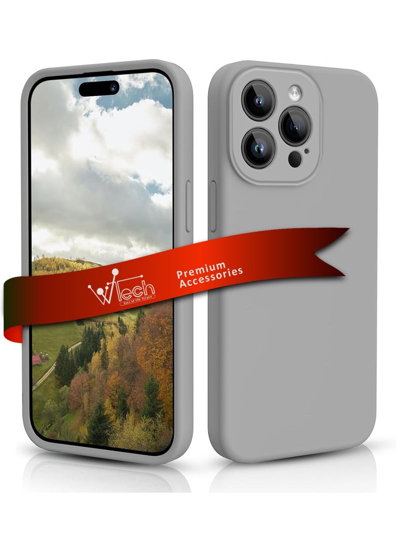 دبليو تيك غطاء حماية من السيليكون السائل الناعم الفاخر لهاتف أبل آيفون 15 برو 2023 باللون الرمادي - Image 2