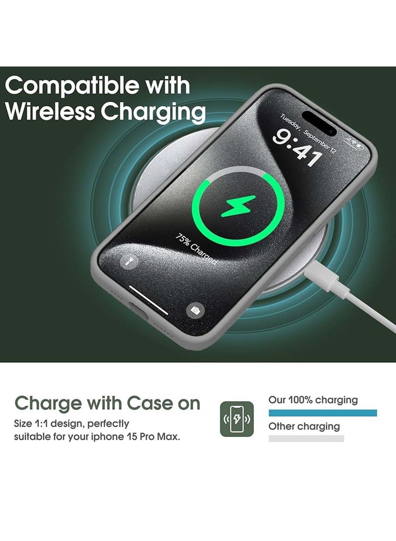 دبليو تيك غطاء حماية من السيليكون السائل الناعم الفاخر لهاتف أبل آيفون 15 برو 2023 باللون الرمادي - Image 5