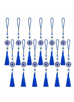 Lucky Evil Eye Car Hanging Ornament, Eye Hanging Tassel Ornament, Blue Resin Evil Eye Beads Charm Pendant, Blue Eyes Tassel Rear View Mirror Hanging Accessories for Protection Car Home 12PCS