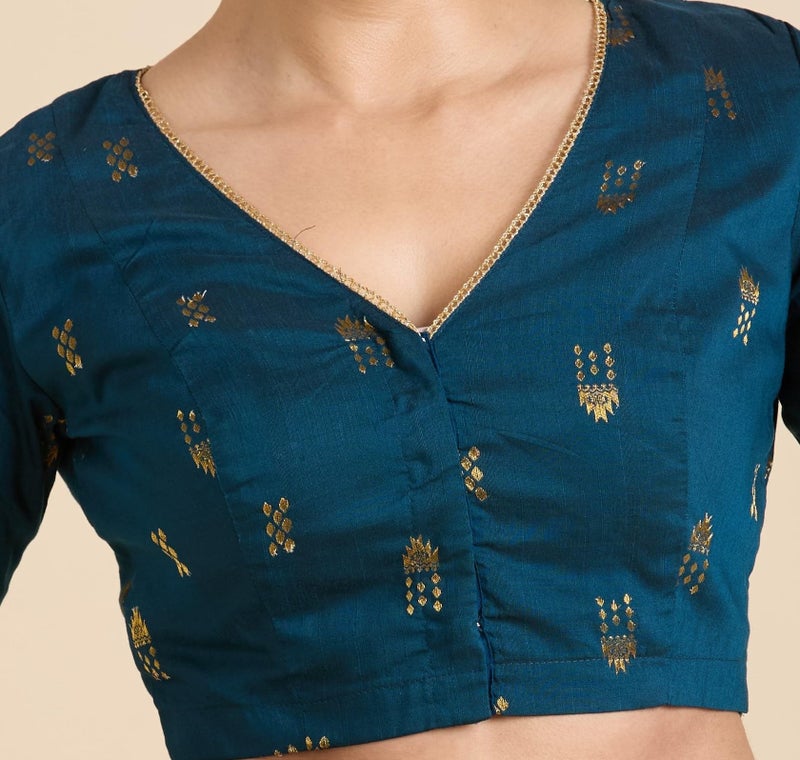 Studio Shringaar Women's Handloom Cotton Silk Readymade Saree Blouse (Midnight Blue, 40) - Image 5