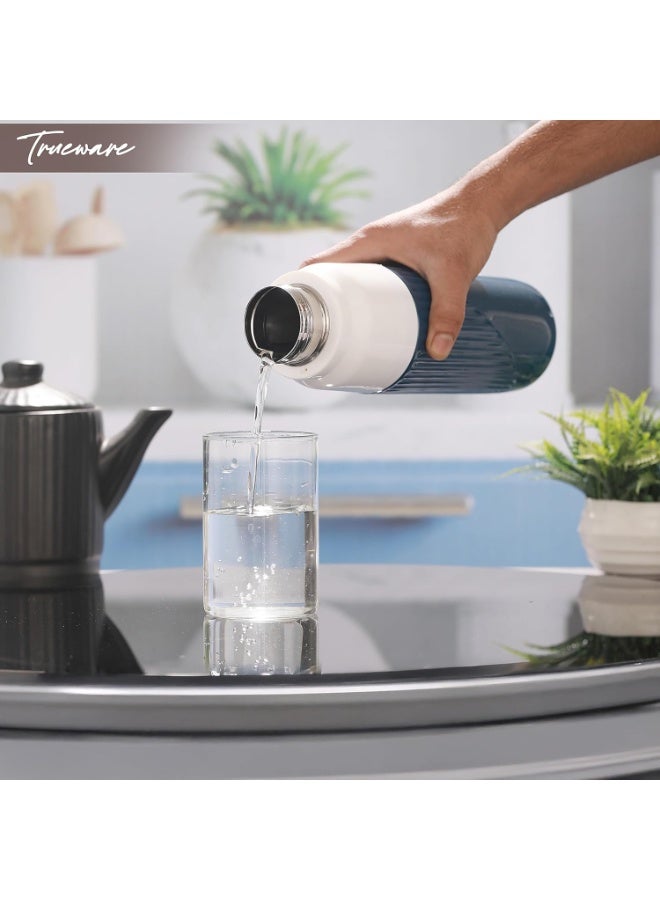 Trueware Aqua Snow Double Wall Inner Steel Outer Plastic 750 ML PU Insulated Water Bottle | BPA Free | Food Grade| Leak Proof | School, Gym,Sports,Office, Travler Bottle - Image 2