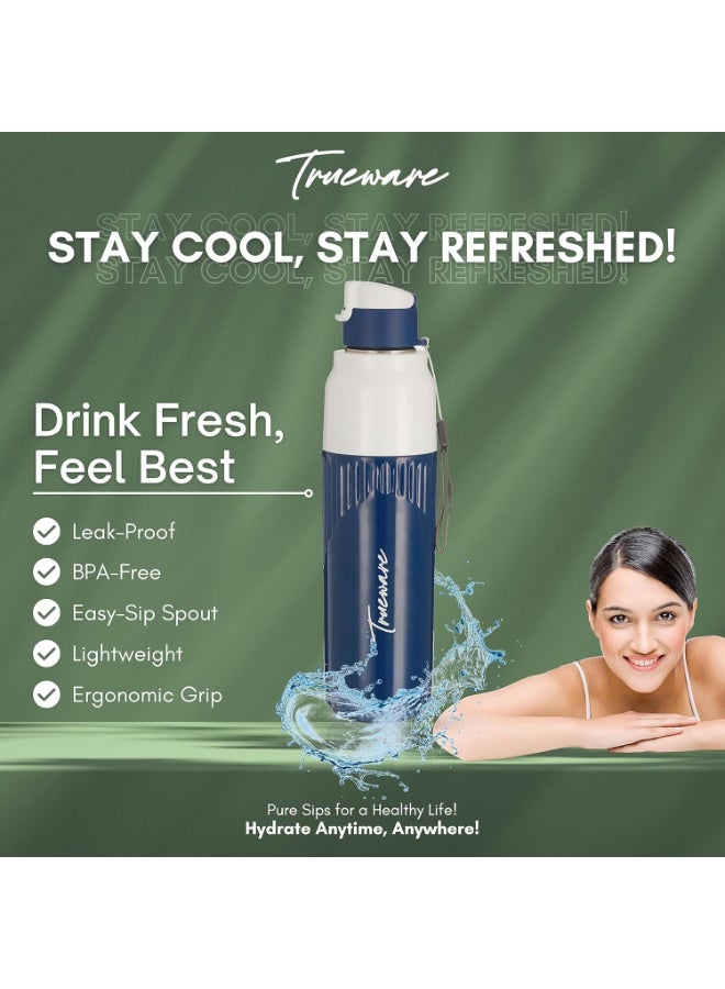 Trueware Aqua Snow Double Wall Inner Steel Outer Plastic 750 ML PU Insulated Water Bottle | BPA Free | Food Grade| Leak Proof | School, Gym,Sports,Office, Travler Bottle - Image 3