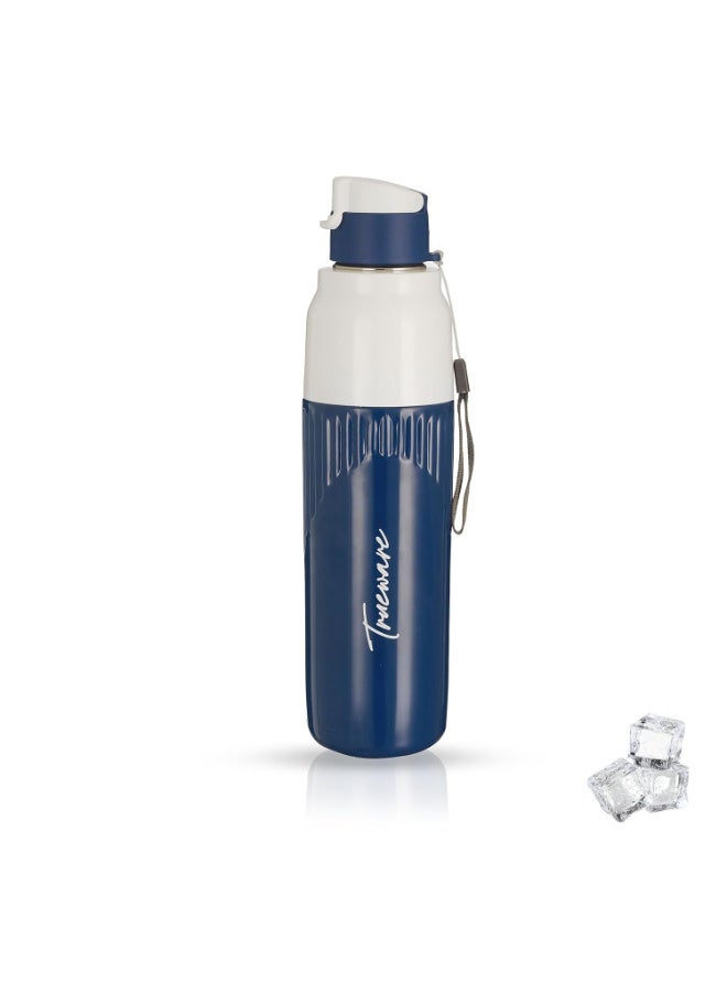 Trueware Aqua Snow Double Wall Inner Steel Outer Plastic 750 ML PU Insulated Water Bottle | BPA Free | Food Grade| Leak Proof | School, Gym,Sports,Office, Travler Bottle - Image 1