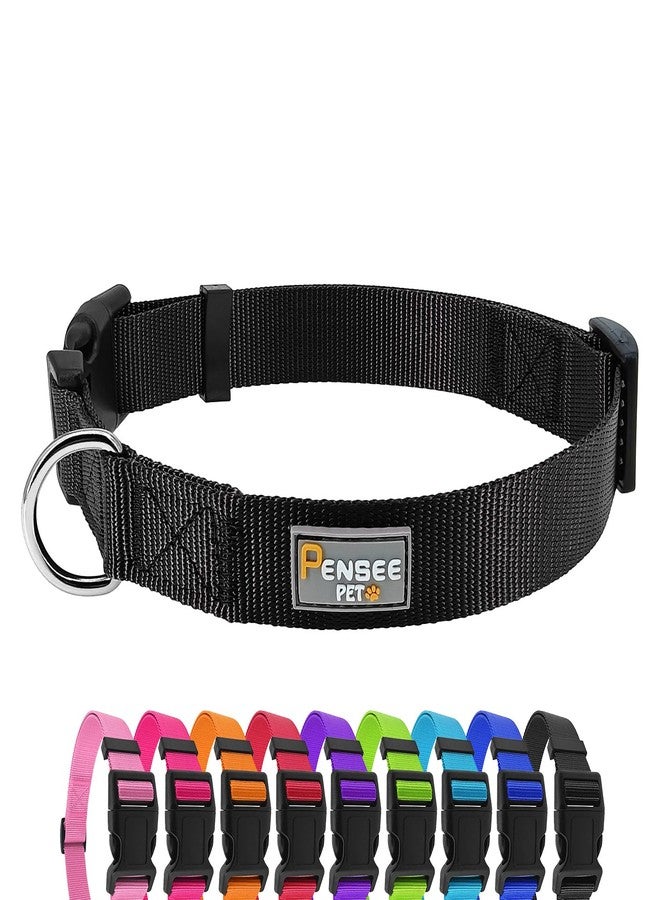 PENSEEPET Dog Collar Black Basic Adjustable Dog Collars with Breathable Quick Release Nylon Pet Collar for Puppy Small Medium Large Dogs Boy - Image 1