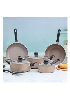DELCASA Granite Coated Non stick Smart Cookware Set 9Pcs DC1577BGE 26cm Casserole + Lid 20cm Casserole + Lid, 26cm Frypan, 24cm Wok Pan,16cm Saucepan  - Image 2