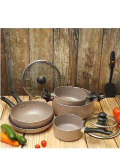 DELCASA Granite Coated Non stick Smart Cookware Set 9Pcs DC1577BGE 26cm Casserole + Lid 20cm Casserole + Lid, 26cm Frypan, 24cm Wok Pan,16cm Saucepan  - Image 3
