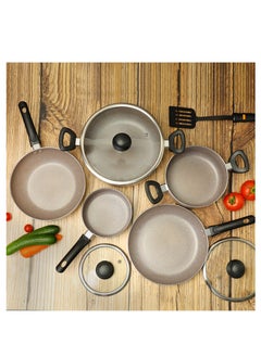 DELCASA Granite Coated Non stick Smart Cookware Set 9Pcs DC1577BGE 26cm Casserole + Lid 20cm Casserole + Lid, 26cm Frypan, 24cm Wok Pan,16cm Saucepan  - Image 4