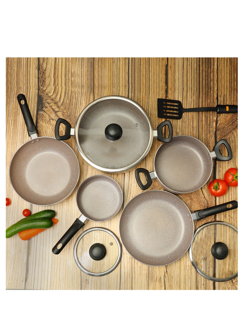 ديلكاسا طقم قدور طهي سمارت مطلي جرانيت 9 قطع DC1577BGE كسرولة 26 سم + غطاء كسرولة 20 سم + غطاء؛ مقلاة 26 سم؛ مقلاة 24 سم؛ قدر 16 سم - Image 5