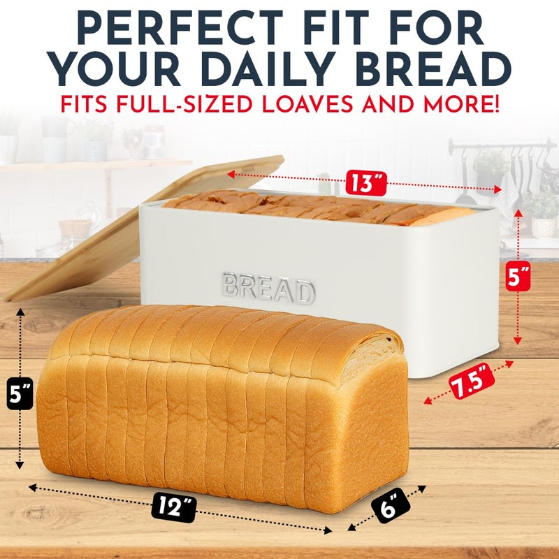 Culinary Couture White Bread Box for Kitchen Countertop with Bamboo Lid - Large BreadBox for Homemade Bread - Storage BreadBox with Cutting Board Lid - Image 2