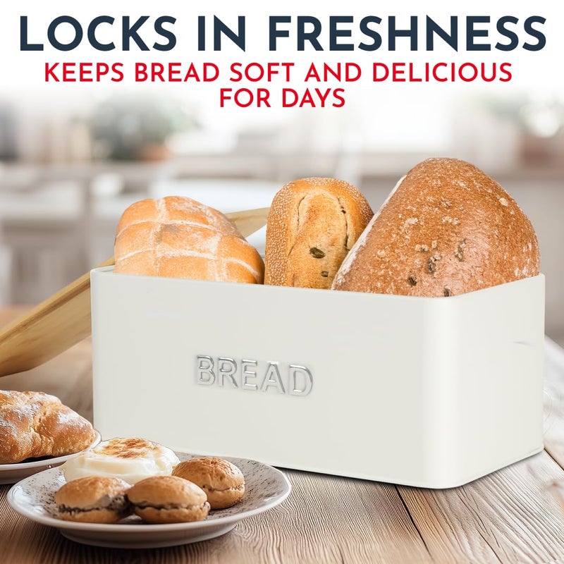 Culinary Couture White Bread Box for Kitchen Countertop with Bamboo Lid - Large BreadBox for Homemade Bread - Storage BreadBox with Cutting Board Lid - Image 5