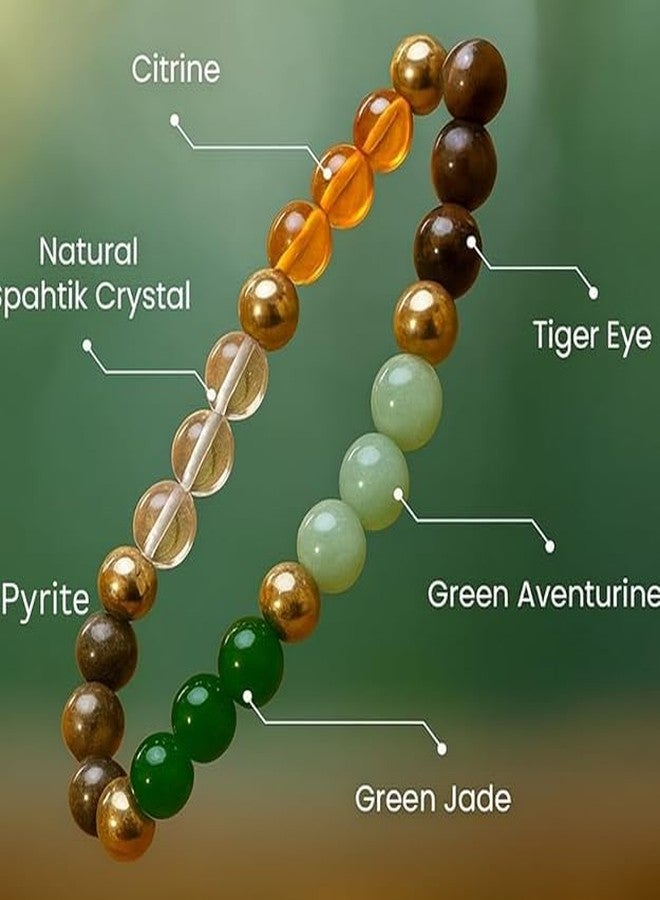 Wipsor Bracelet Original Money Magnet Bracelets with Pyrite Citrine Sphatik Green Aventurine Tiger Eye Stones - Dhan Yog Bracelet to Attract Wealth and Financial Prosperity (Elastic) - Image 2