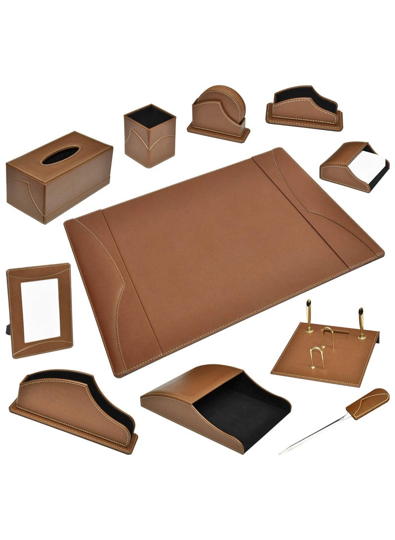 FIS 11-Piece FIS Executive Desk Set Italian PU, Brown Colour - FSDS183BR - Image 1