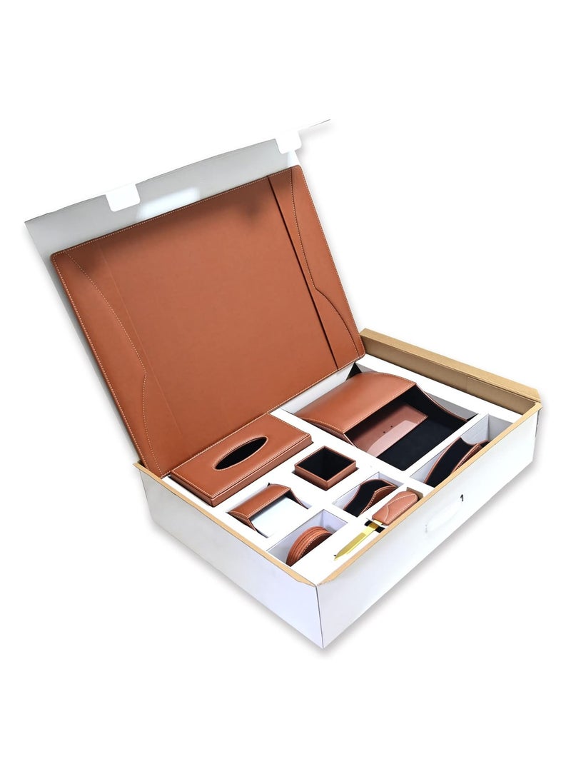 FIS 11-Piece FIS Executive Desk Set Italian PU, Brown Colour - FSDS183BR - Image 3