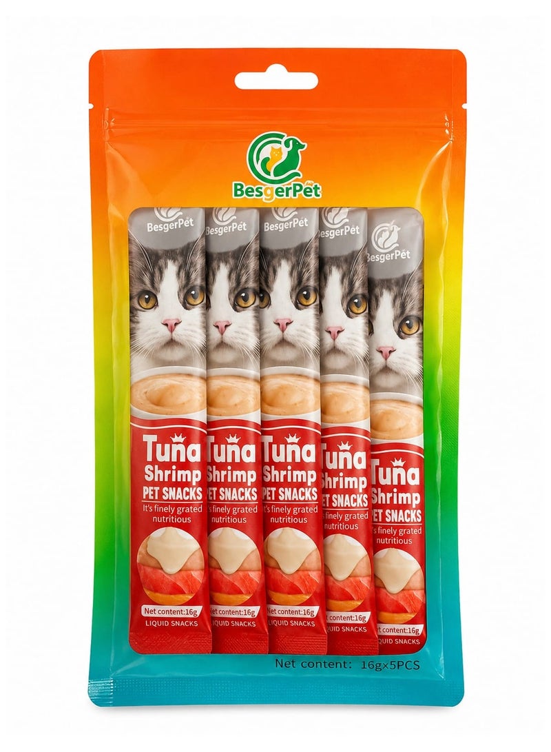 🐱🦐 BesgerPet Creamy Cat Treats with Tuna & Shrimp | High-Protein Liquid Cat Snack | 5 x 16g Sticks (80g) - Image 1