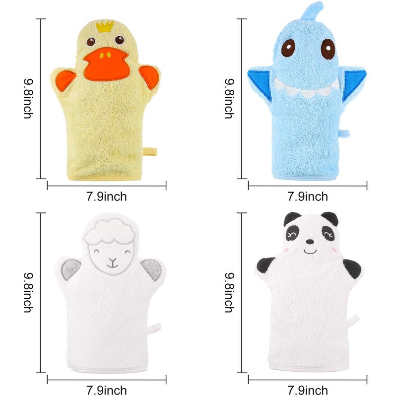 Shappy 4 Pieces Baby Bath Mitt Washcloths Gloves Designed in Nice Cute Animal Style Yellow Duck Shark Panda Sheep Cotton Towel Gentle Scrub for Baby Toddler Kids Bath and Shower  - Image 2