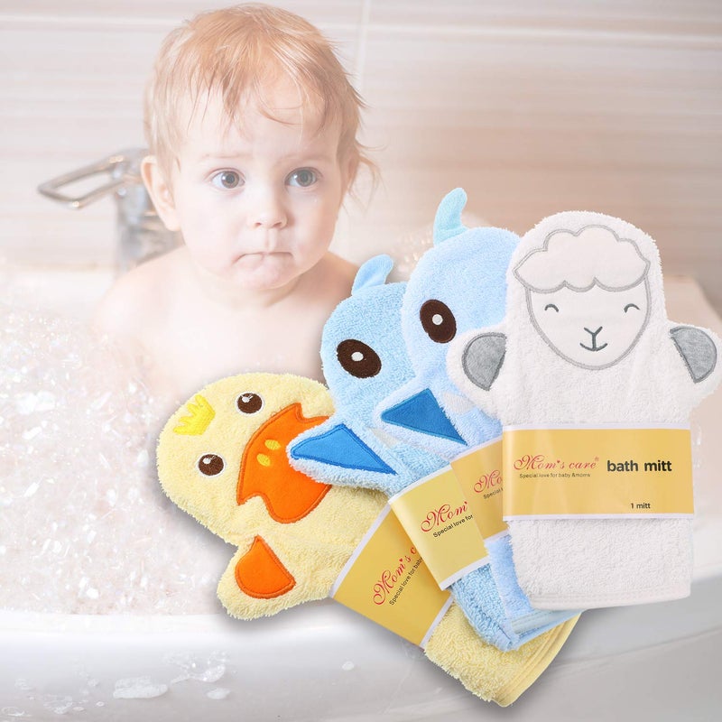 Shappy 4 Pieces Baby Bath Mitt Washcloths Gloves Designed in Nice Cute Animal Style Yellow Duck Shark Panda Sheep Cotton Towel Gentle Scrub for Baby Toddler Kids Bath and Shower  - Image 5