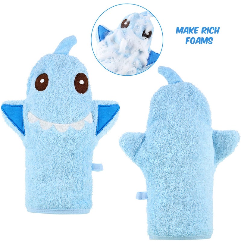Shappy 4 Pieces Baby Bath Mitt Washcloths Gloves Designed in Nice Cute Animal Style Yellow Duck Shark Panda Sheep Cotton Towel Gentle Scrub for Baby Toddler Kids Bath and Shower  - Image 4
