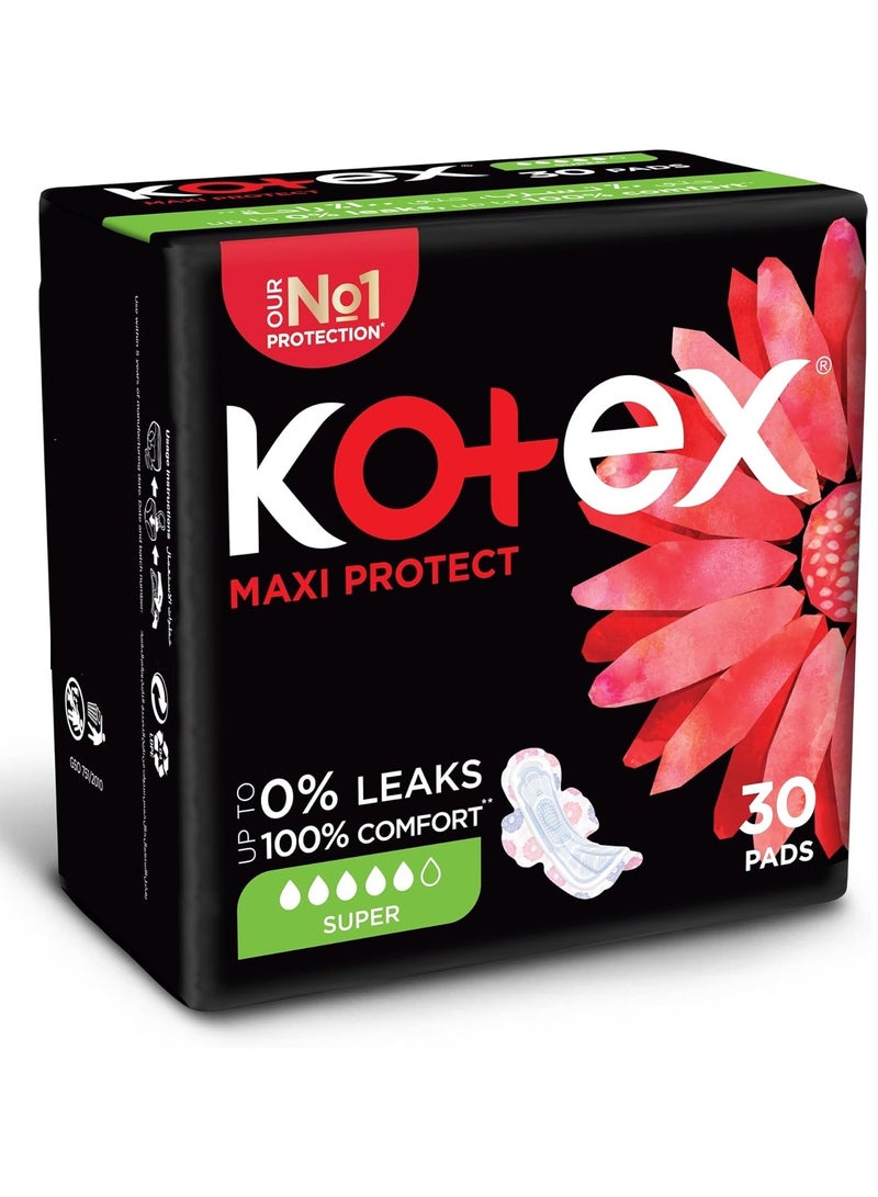 كوتكس فوط صحية سميكة ماكسي بروتيكت بحجم كبير مع أجنحة 30 فوطة صحية - Image 2