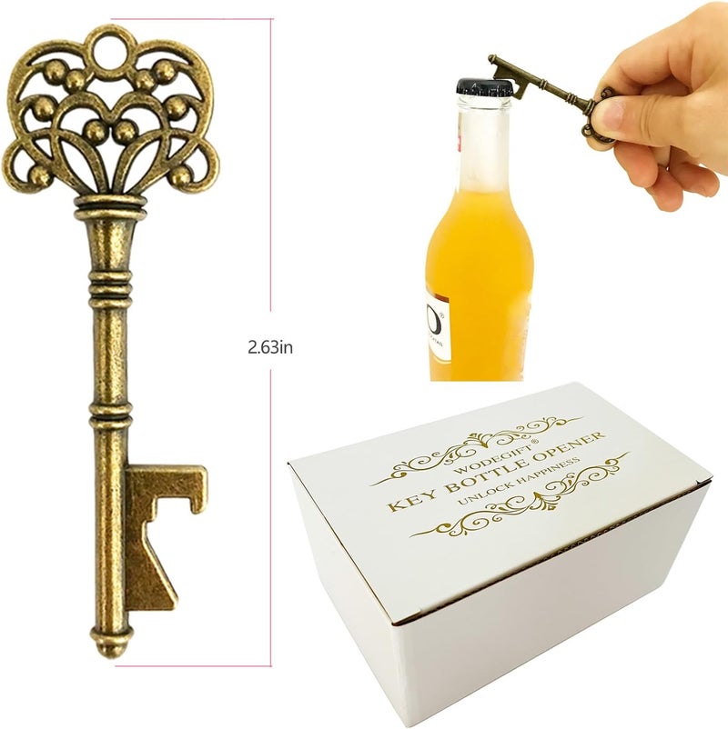 WODEGIFT 100 PCS Key Bottle Openers,Vintage Skeleton Key Bottle Opener with Escort Card Tag and Key Chains, Rustic Decoration for Wedding Favors,Return Gifts for Housewarming(Bronze) - Image 2
