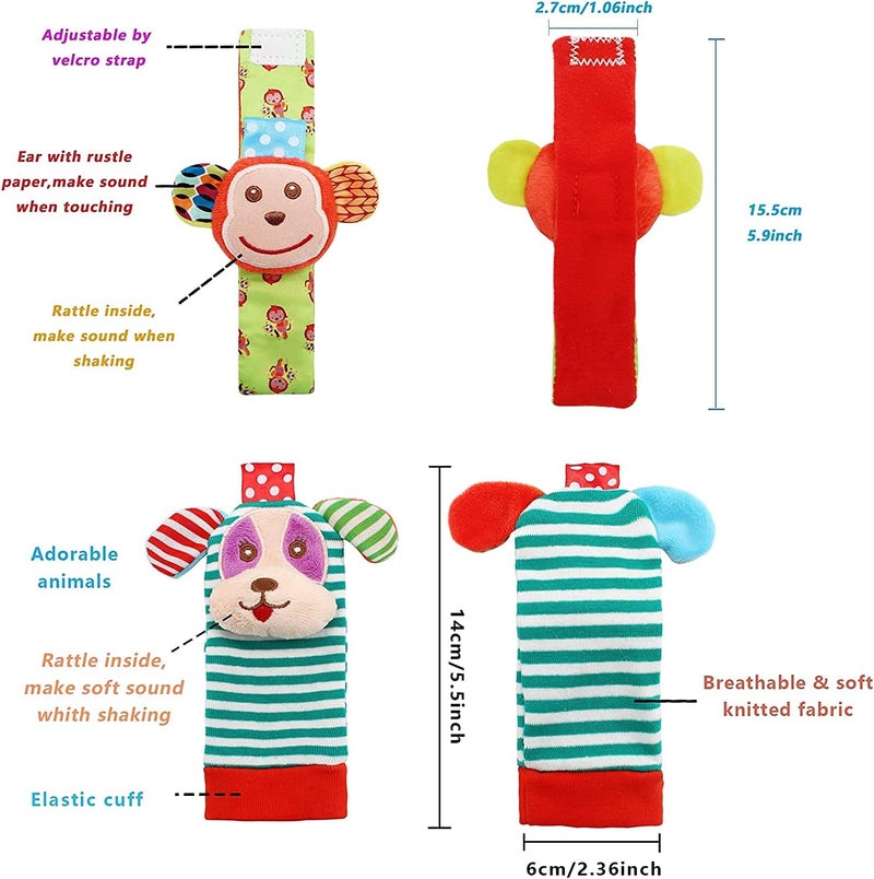 BLOOBLOOMAX Wrist Rattles Foot Finder Rattle Sock Baby Toy, Rattle Toy, Arm Hand Bracelet Rattle, Feet Leg Ankle Socks, Activity Rattle Present Gift for Newborn Infant Babies Boy Girl Bebe (5 pcs-I) - Image 2