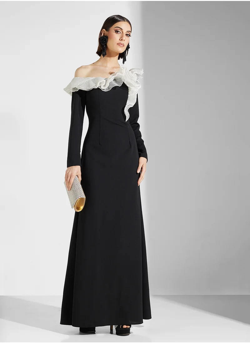 Namshi x Off Shoulder Dress With Statement Ruffles