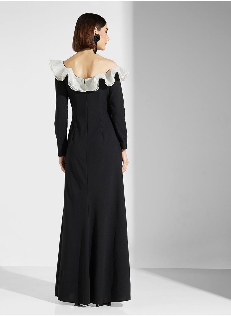 Namshi x - Off Shoulder Dress With Statement Ruffles - Image 1