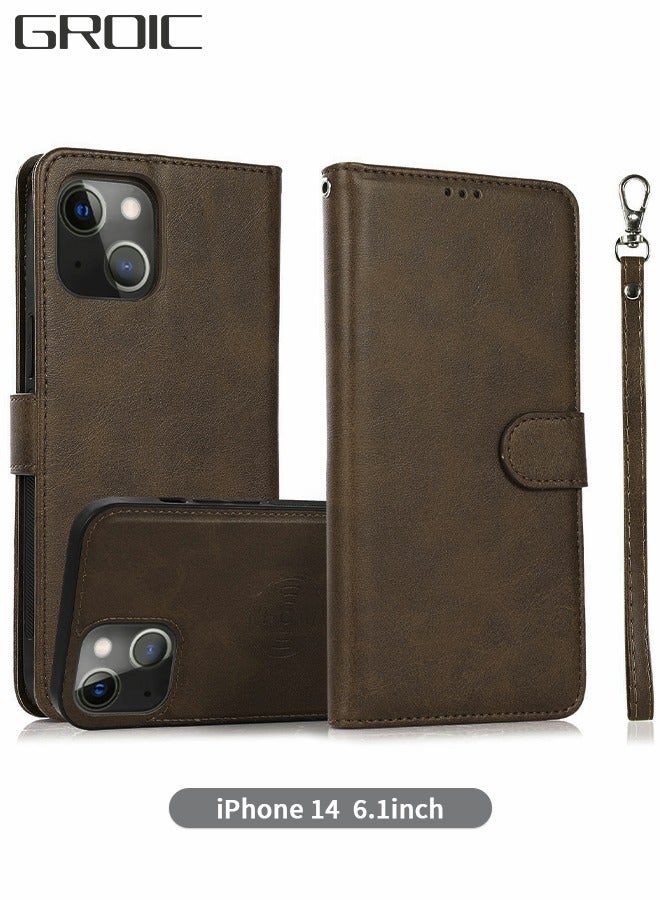 GROIC Cover for IPhone 14 6.1Inch Case,2-in-1 Wallet-Case Luxury Vegan Leather, Detachable Shockproof Phone Case, Card Slot Protection, 2-Way Flip Magnetic Stand - Image 1